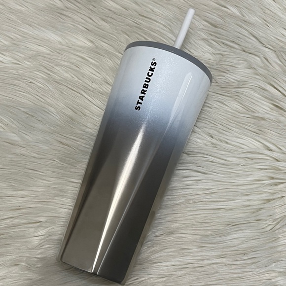 STARBUCKS White and Silver Stainless Steel Ombré Holiday Tumbler - Picture 2 of 7